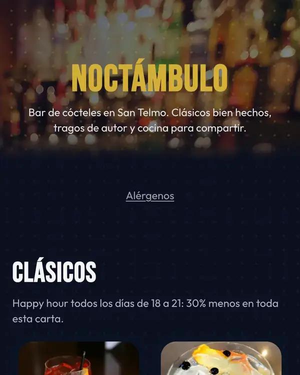 O cardápio do Noctámbulo aberto num celular