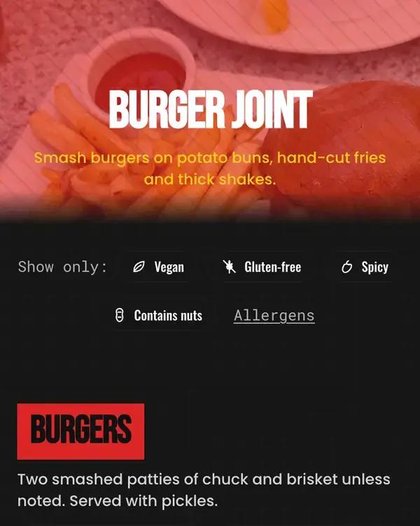 The Burger Joint menu open on a phone