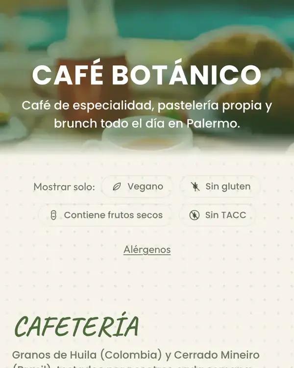 O cardápio do Café Botánico aberto num celular