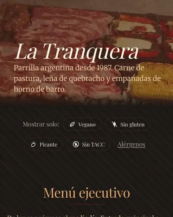 The La Tranquera menu open on a phone