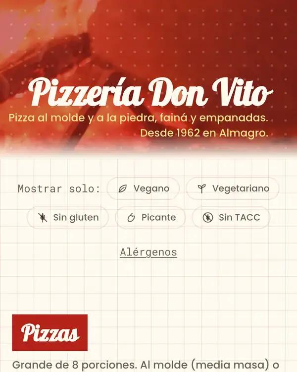 O cardápio do Pizzería Don Vito aberto num celular