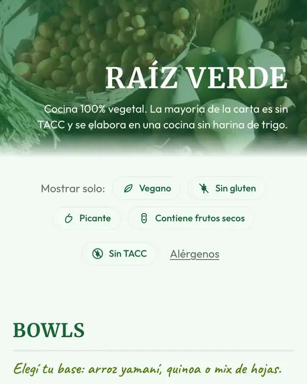 O cardápio do Raíz Verde aberto num celular