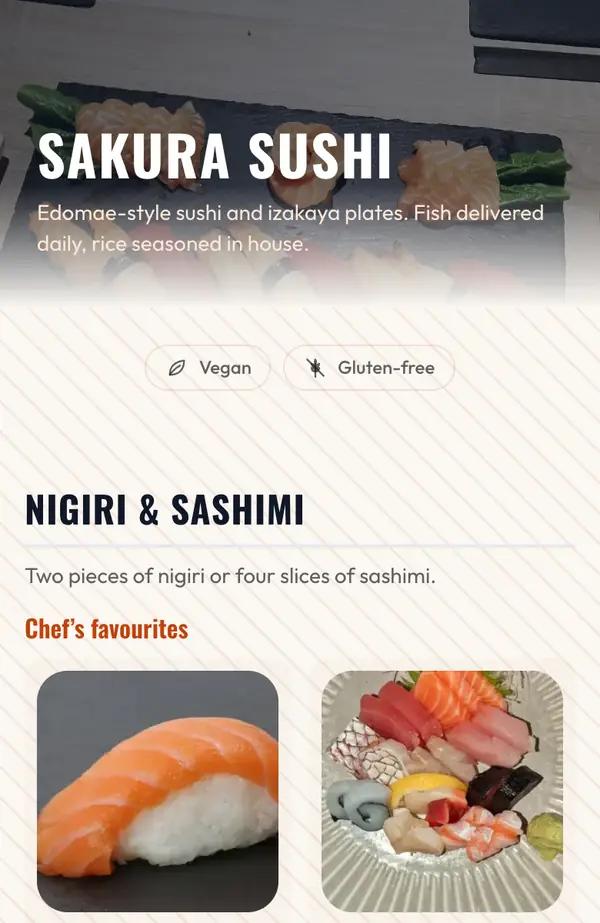 Vista del menú de Sakura Sushi en un celular
