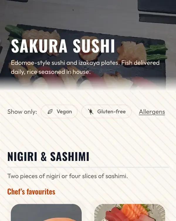 The Sakura Sushi menu open on a phone