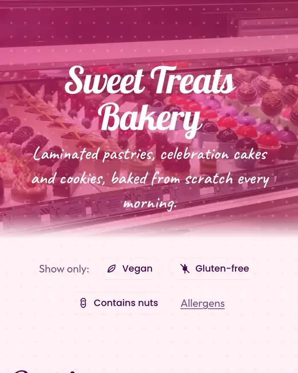 The Sweet Treats Bakery menu open on a phone